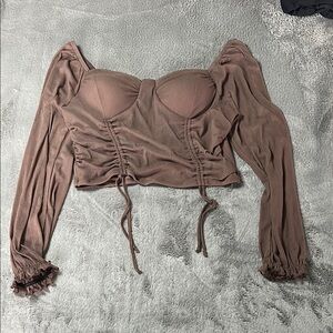 Brown Long Sheer Sleeve Women's Top